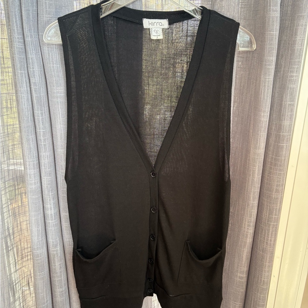 Goth Black Sleeveless Cardigan sweater vests size S emo layering versatile